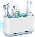 Boperzi Electric Toothbrush Holder for Bathroom Organizer Countertop, Detachable Anti-Slip Blue Toothpaste Storage Caddy 6 Slots White with Drainage Holes for Makeup Brush Razor Stand