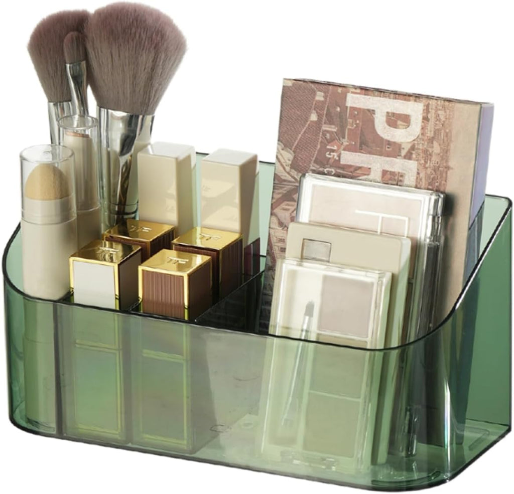 SUNFICON Makeup Tray Holder Organizer Cosmetic Display Case Tabletop Desktop Vanity Countertop Bathroom Wall Cabinet Medicine Storage Box 9 Dividers 2 Removable for Womens Ladies Girls Crystal Green