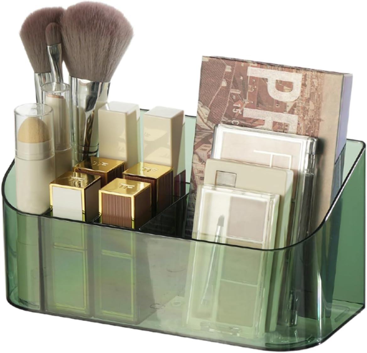 SUNFICON Makeup Tray Holder Organizer Cosmetic Display Case Tabletop Desktop Vanity Countertop Bathroom Wall Cabinet Medicine Storage Box 9 Dividers 2 Removable for Womens Ladies Girls Crystal Green