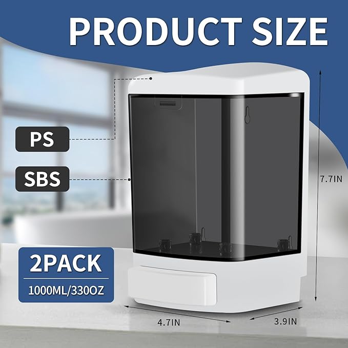 2PCS Commercial Soap Dispenser Plastic Wall Mounted Soap Dispenser 33.8oz/ 1000ml Plastic Hand Wash Soap Wall Dispenser for Bathroom Kitchen Hotel Liquid Gel Shampoo Chamber (Black)