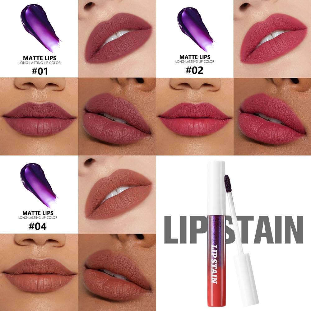 evpct 3Pcs Peel Off Lip Stain Tints, Maroon Mauve Nude Brown Matte Liquid Lipstick Lip Stain Long Lasting Waterproof for Women, Non-stick Cup Lipstick Peel Off Highly Pigmented Smudge-proof Liptint