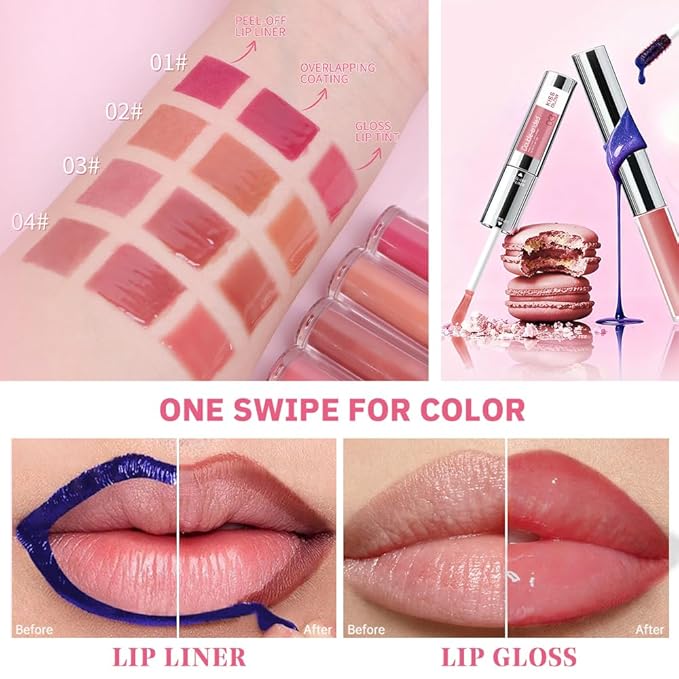 Peel Off Lip Liner & Gloss Stain in Soft Rosy – Tattoo-Like Peel Off Lip Stain Liner + Hydrating High Shine Peach Pink Gloss, Long-Lasting Waterproof Smudge-Proof Duo for Fresh Rosy-Peach Lips 3