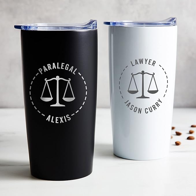 Lifetime Creations Engraved Personalized Lawyer Tumbler with Lid 20 oz (White) - Gift for Paralegal, Attorney, Judge, Law School Graduation Coffee Travel Mug