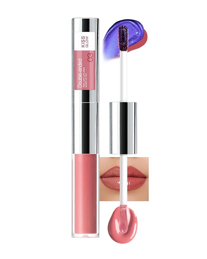 Dual Ended 2 in 1 Peel Off Lip Stain & Lips Gloss Kit, Waterproof Long Lasting Qiciy Tattoo Lip Gloss Color Peel Off Lips Liner, Tinted Liquid Lipstick, Matte & Glossy Womens Makeup-02 Warm Orange