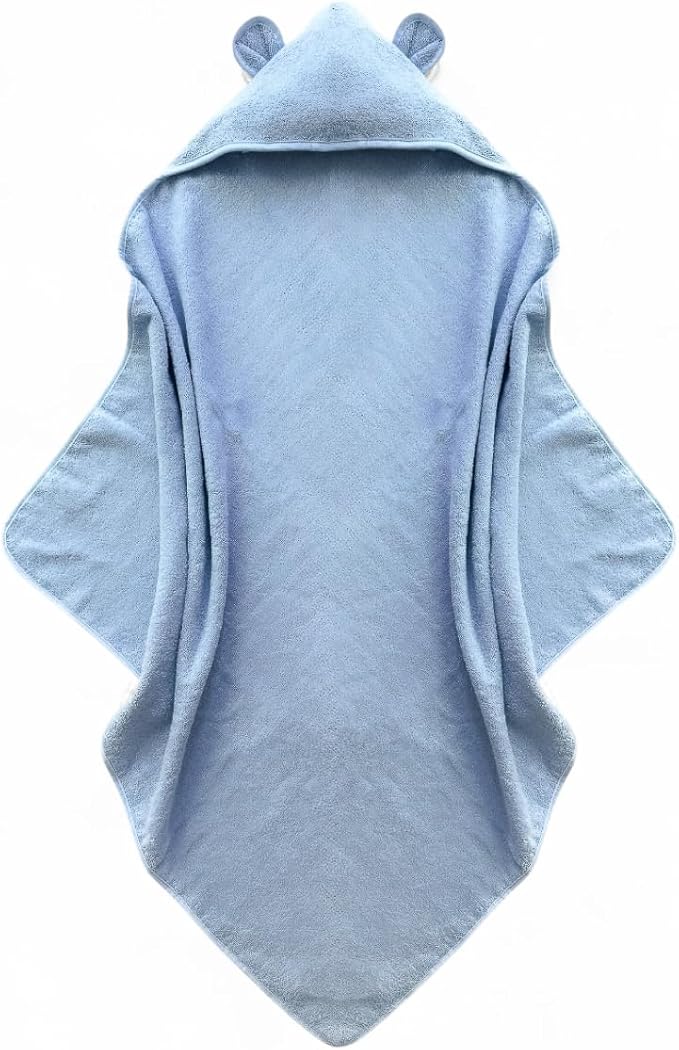 Organic Cotton Toddler Poncho Towel 33"x33" – Ultra-Soft Hooded Bath & Beach Towel with Bear Ears – Absorbent Kids Towel for Boys & Girls 0-5T, Premium for Pool, Bath & Travel (Blue)