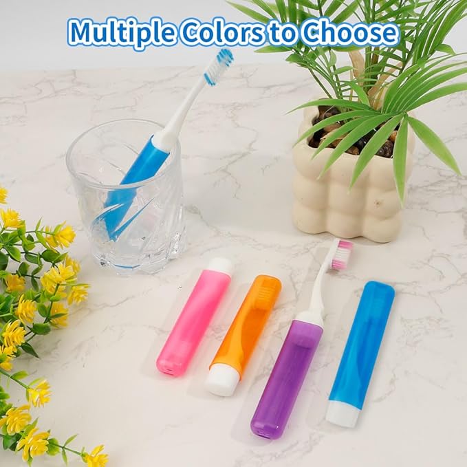 Travel Toothbrush 4PCS Mini Toothbrushes Portable Travels Size Toothbrushes Travel Toothbrush Set Folding Traveling Tooth Brush with Case Individually Wrapped Small Tooth Brush for Camping Hiking Home