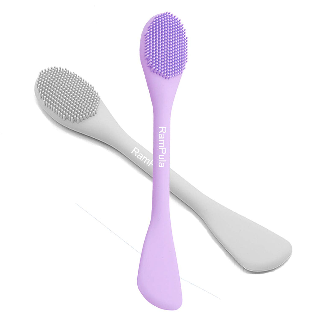 Silicone Facial Mask Applicator Face Masks Skincare Brush Facial Scrubber Double-Head Lotion Spatula Scoop for Makeup,Foundation,Cream,Lotion,Moisturizer,Gel,Peel,Mud Masks (Purple+Gray)
