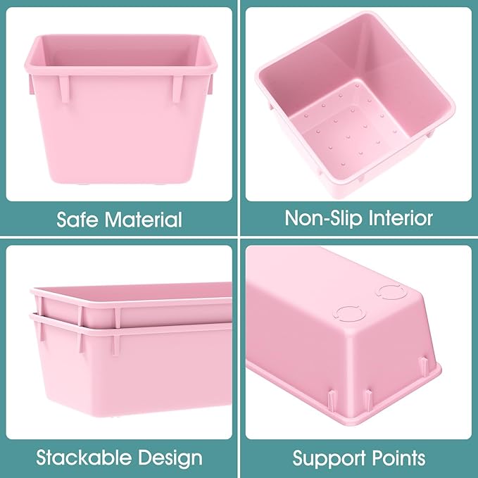 WOWBOX 25 PCS Plastic Drawer Organizer Set, 4 Sizes Desk Drawer Divider Organizers and Storage Bins for Makeup, Jewelry, Gadgets for Kitchen, Bedroom, Bathroom, Office, Pink