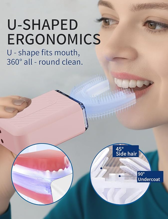 U-Shaped Electric Toothbrush for Adults, U-Shaped Electric Toothbrush with 360° Automatic Cleaning, Toothbrush with 4 Cleaning Modes