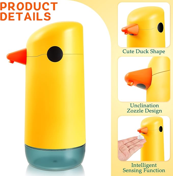 2 Piece Automatic Yellow Duck Soap Dispenser - Foaming, Touchless, Battery Powered for Bathroom & Kitchen