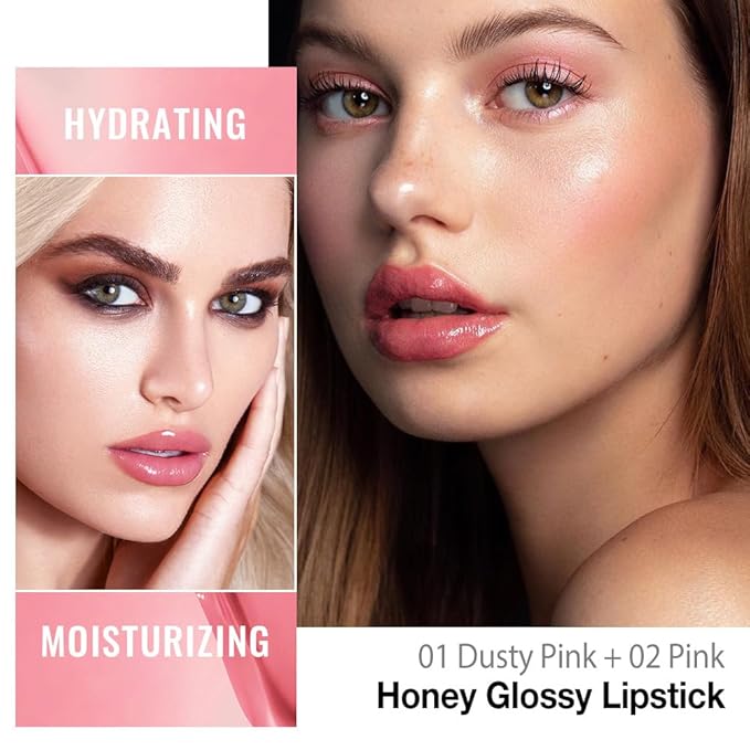 evpct 2Pcs Dusty Pink Honey Lipstick Tinted Lip Balm, Sheer Hydrating Shine Tinted Lipstick for Women, Moisturizing Lip Color, Nourishing Tinted Lip Balm Plumper Gloss Stain, Glossy Shiny Finish