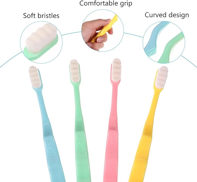 4pcs Extra Soft Micro-Nano Toothbrushes for Sensitive Teeth and Gums Manual Oral Care Bristles for Adults Elderly Pregnant Women and Braces Portable for Deep Cleaning and Tongue