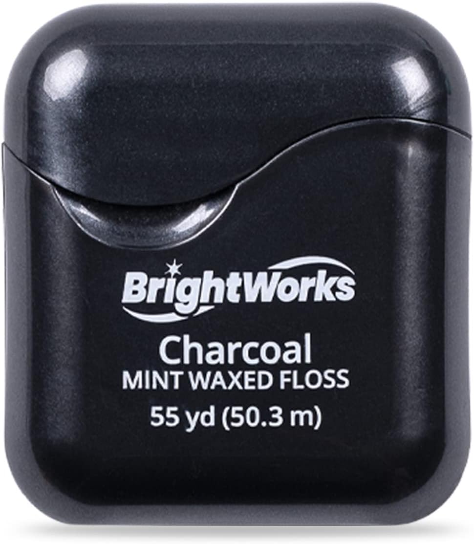 BrightWorks Activated Charcoal Dental Floss - 55 Yards (Pack of 4) - Infused Waxed with Natural Fresh Mint Flavor for Oral Care, Dental Hygiene, and Gum Health