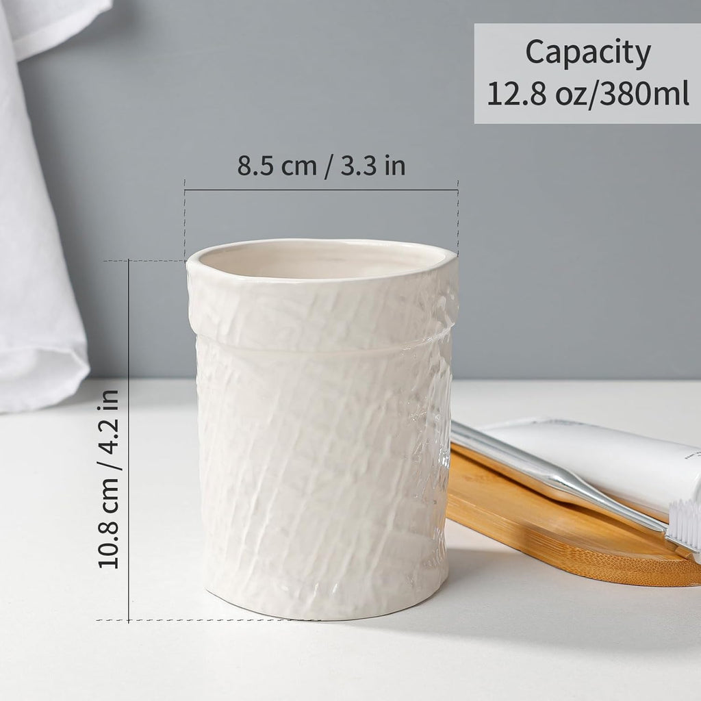 Toothbrush Holder, Tooth Brush Holder for Bathroom - Ceramic Toothbrush Cup Beige Toothbrush Holders Countertop, Makeup Brush Holder Pen Holder, 3.54" x 3.54" x 4.33", ANTIS'S HOME