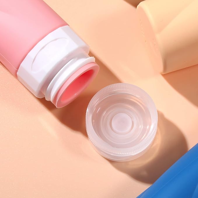 Gemice Travel Bottles - 3oz TSA Approved Containers, BPA Free, Leak Proof, Refillable, Clear Toiletry Bag (4 Pack)