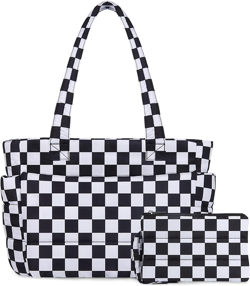 TOPDesign Puffer Tote Bag for Women, Lightweight Puffy Handbag with Compartments, Quilted Shoulder Bag for Work, Travel, Gym