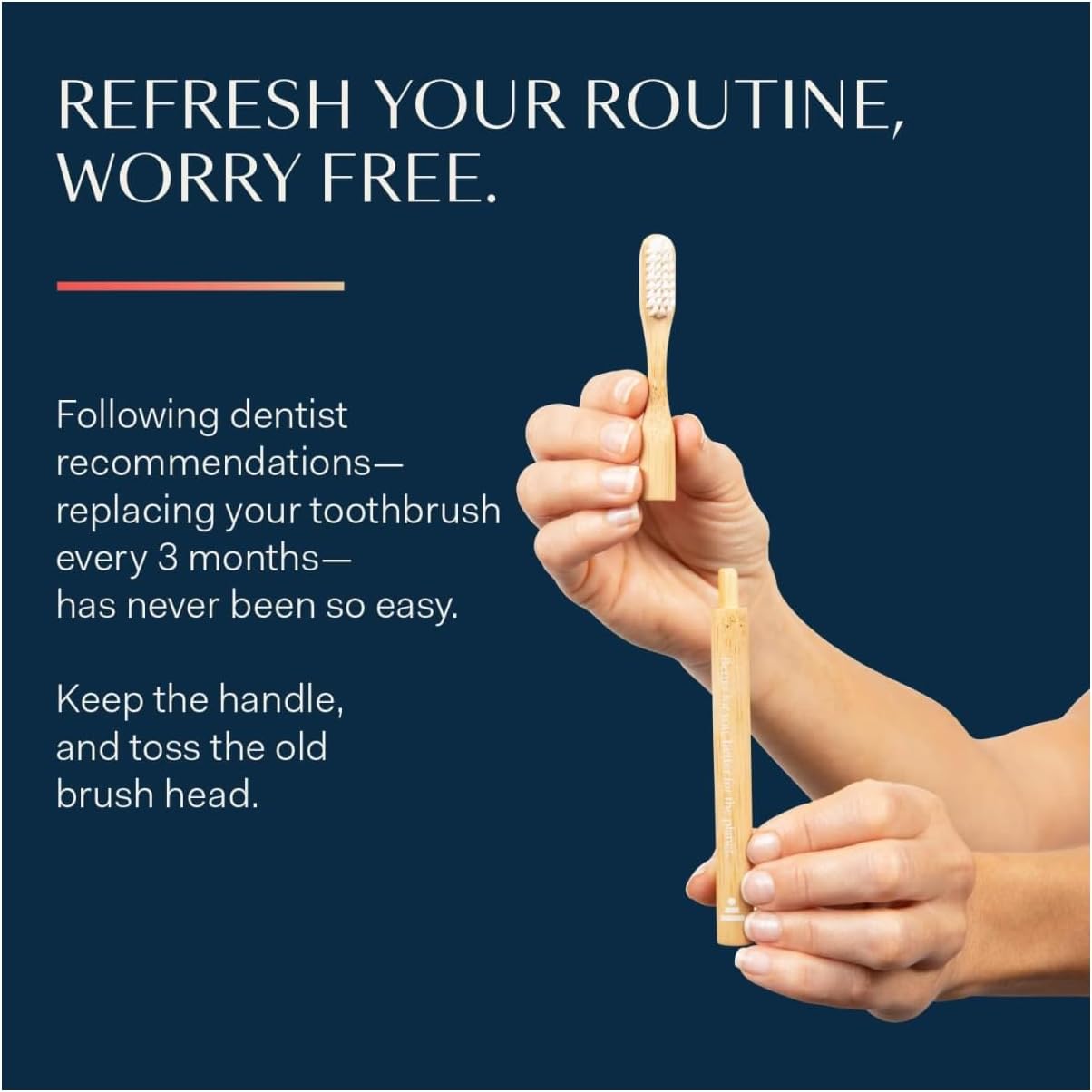 Better & Better Natural Bamboo Toothbrush | Soft Bristles | 100% Plant-Based | Reusable Handle and Replaceable Brush Head | Eco-Friendly, Zero Plastic | Adult Size (Toothbrush, Blue, White & Orange)