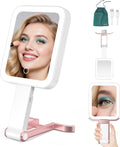 Mocado Travel Makeup Mirror with Lights,10X/1X Magnifying Mirror with Light, Double Sided Travel Mirror with 3 Color Light,Dimmable Touch,Lighted Makeup Mirror for Tabletop,Handheld,Hanging(Rose Pink)