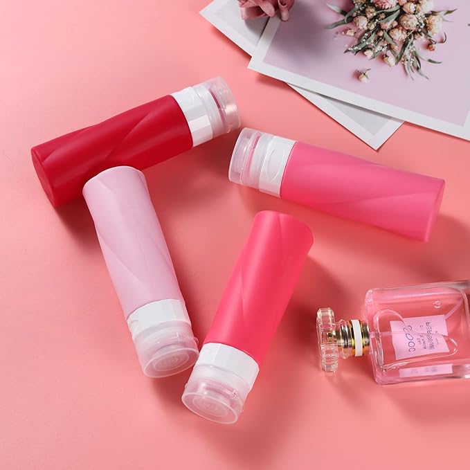 Gemice Travel Bottles for Toiletries, 3oz Tsa Approved Travel Size Containers BPA Free Leak Proof Travel Tubes Refillable Liquid Travel Accessories with Clear Toiletry Bag (4 Pack)