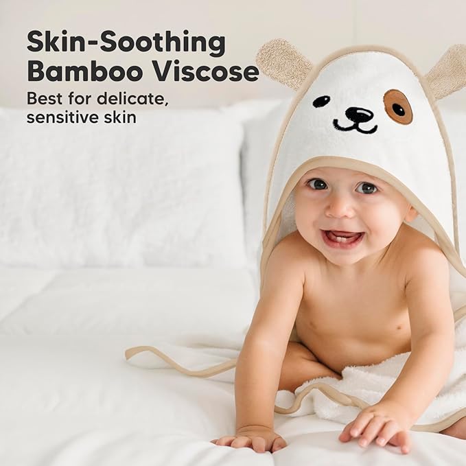 KeaBabies Hooded Baby Towel for Newborn - Viscose Derived from Bamboo Large Baby Bath Towels with Hood for Boys, Girls, Toddler, Extra Absorbent & Soft Newborn Bath Essentials (Dog, Regular)