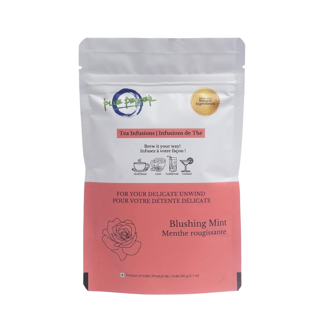 Blue Pepper Mint Tea Infusion | Refreshing Mint Blend with Rose Petals, Coriander, Licorice Root & Amla | Caffeine-Free Natural Beverage