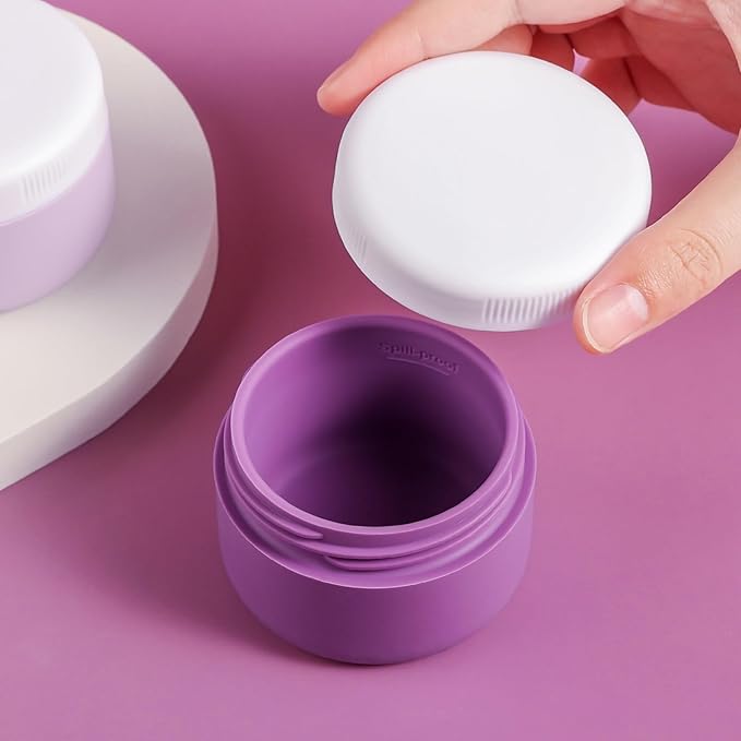 Travel Containers for Toiletries, Silicone Cream Jars BPA-Free, Leak-proof 2oz Travel Size Containers, Portable Size Silicone Jars with Lid for Cosmetic Face Hand Body Cream (4 Pack)