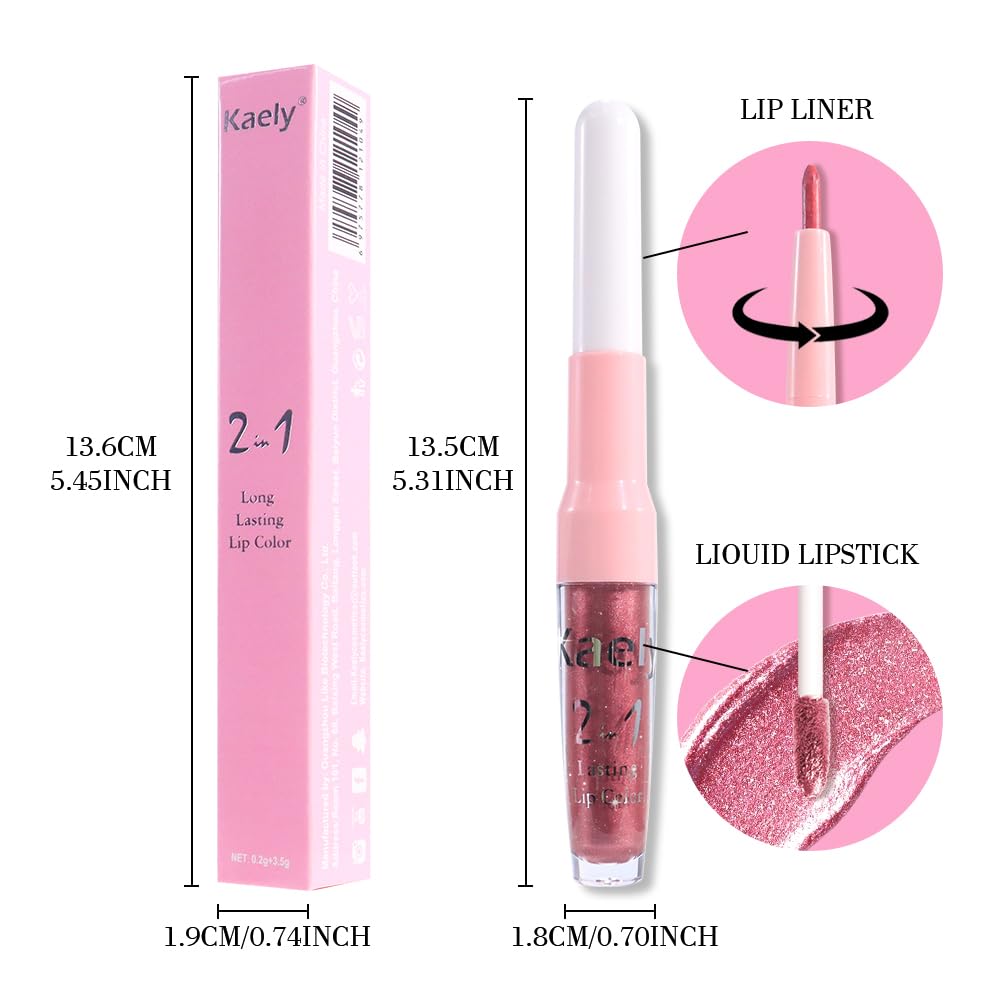 Kaely 2-in-1 Mauve Metallic Lipstick and Lip Liner Makeup, Shimmer Liquid Metallic Lipsticks for Women, Glitter Lip Gloss Stain Long Lasting Waterproof Smudge Proof 24 Hour, Vegan & Cruelty-Free, 16