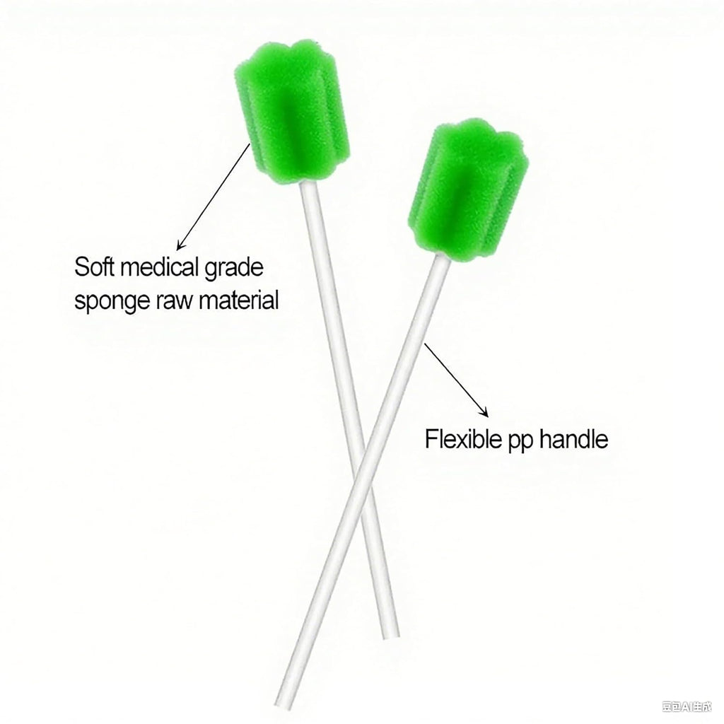100Pcs Disposable Mouth Sponge Swabs Elderly Kids Adults Tooth Mouth Cleaning Individually Wrapped (Green)