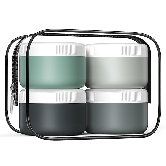Travel Containers for Toiletries, Silicone Cream Jars BPA-Free, Leak-proof 2oz Travel Size Containers, Portable Size Silicone Jars with Lid for Cosmetic Face Hand Body Cream (4 Pack)