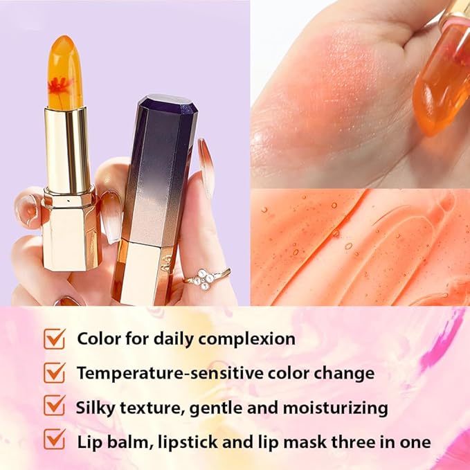BINGBRUSH PH Color Changing Lipstick – Jelly Flower Lip Balm, Temperature-Activated Moisturizing Lip Tint, Long-Lasting Crystal Clear Lipstick for Women, Natural Glow & Hydration(01# Blood Rose)