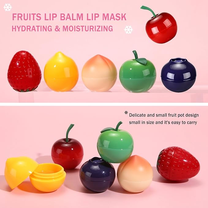 6 PCS Bee Lip Balm Fruit Lip Mask, Teen Girl Stuff, Bulk Gifts for Girls, Cute Fruit Balm with Honey & Vitamin E, Effective Reduces Lip Lines Prevention Dry and Crack Lip