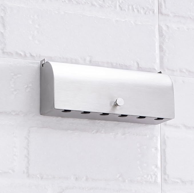 6-Slot Stainless Steel Toothbrush Holder with Cover - Wall Mounted, Dustproof, Self-Adhesive, Rustproof Bathroom Organizer for Toothbrush Storage (Silver)