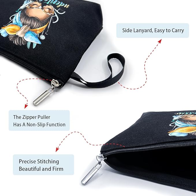 ZHANTUONE Dental Life Black Fun Cosmetic Bag, The Birthday Gift for Dentists, Dental Hygienist Gifts, For Women Dental Hygienist Makeup Bag, Dental Assistant Gifts, Dentist Survival Kit