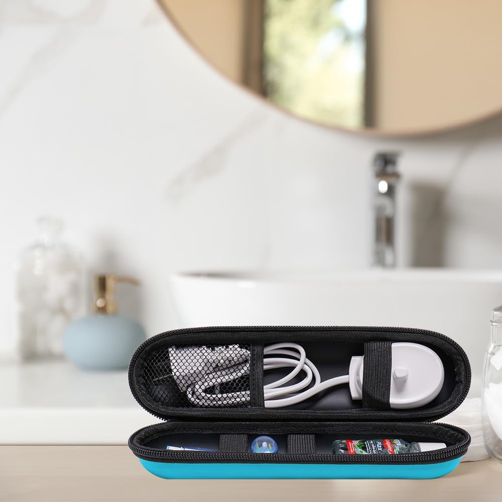 Nincha Electric Toothbrush Travel Case Compatible with Oral-B/Philips Sonicare/Colgate/Reach, and Most Electric Toothbrush, Includes 2 Universal Toothbrush Covers (Blue Case + Blue Covers)