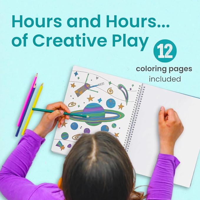 CUPKIN Outer Space Sticker Book for Kids 2-4, 500+ Kids Stickers 12 Coloring Pages, 12 Side by Side Scenes, Fun Toddler Travel Activity Coloring and Sticker Books for Ages 4-8 + 8-10