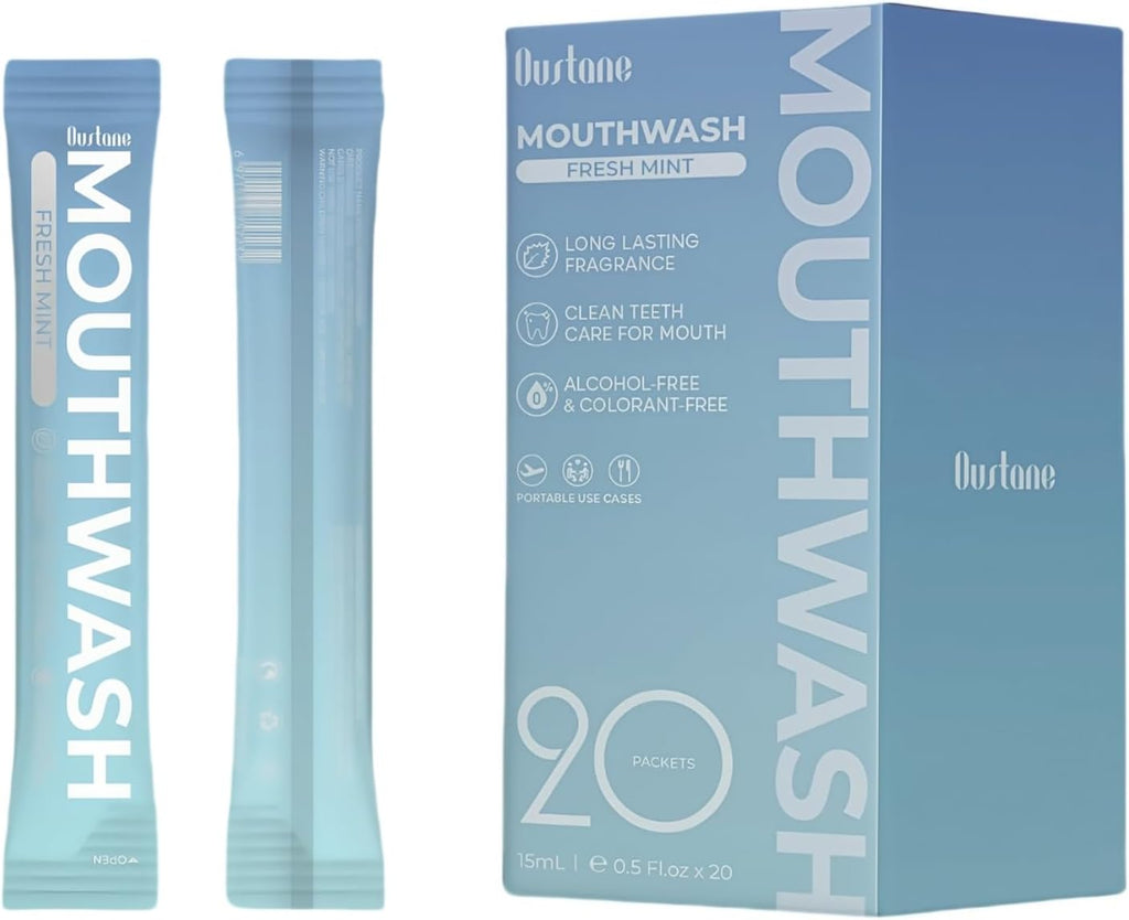 Travel Size Fresh Mint Mouthwash, Alcohol-Free, 15ml Portable Packets, Long-Lasting Freshness (20)