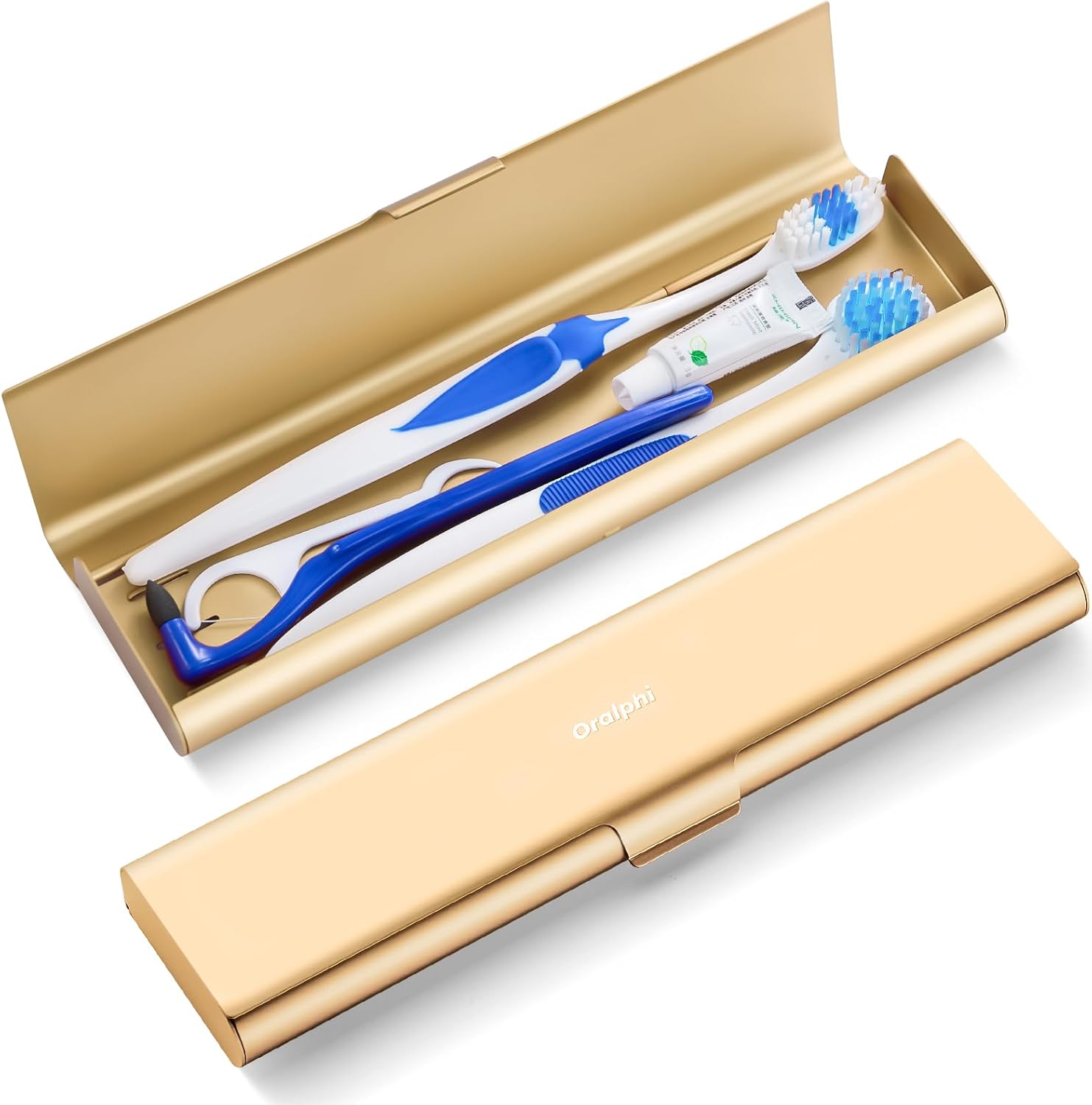 Wider Aluminum Toothbrush Travel Case, Portable Travel Toothbrush Holder, Durable Manual Toothbrush Box Container for Traveling, Bathroom, Camping, Business Trip-Not for 0.85oz Toothpaste, Gold