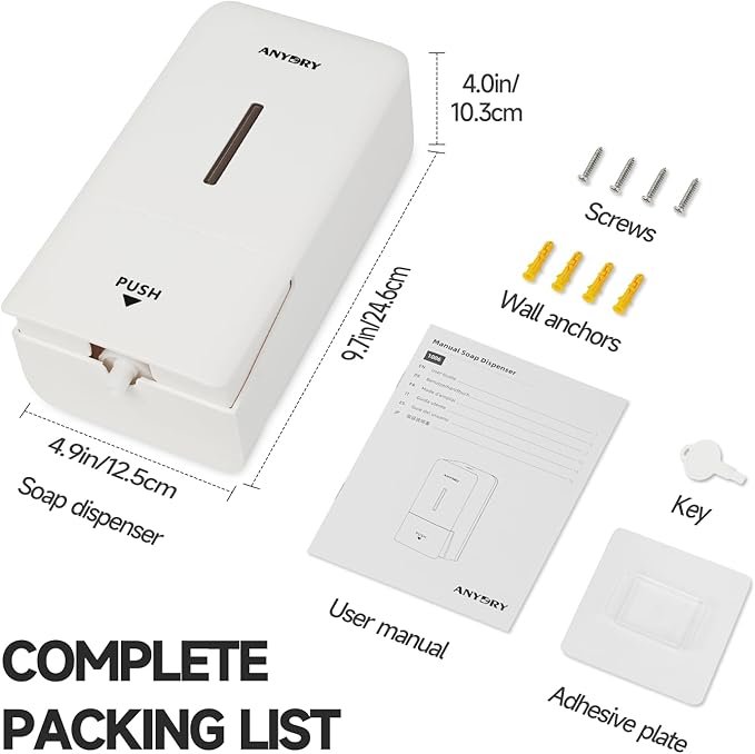 27oz (800 ml) Manual Wall Mounted Soap Dispenser, Ideal for Commercial Bathrooms Restaurants Hotels, Use with Liquid Hand Soap Shampoo, ABS White