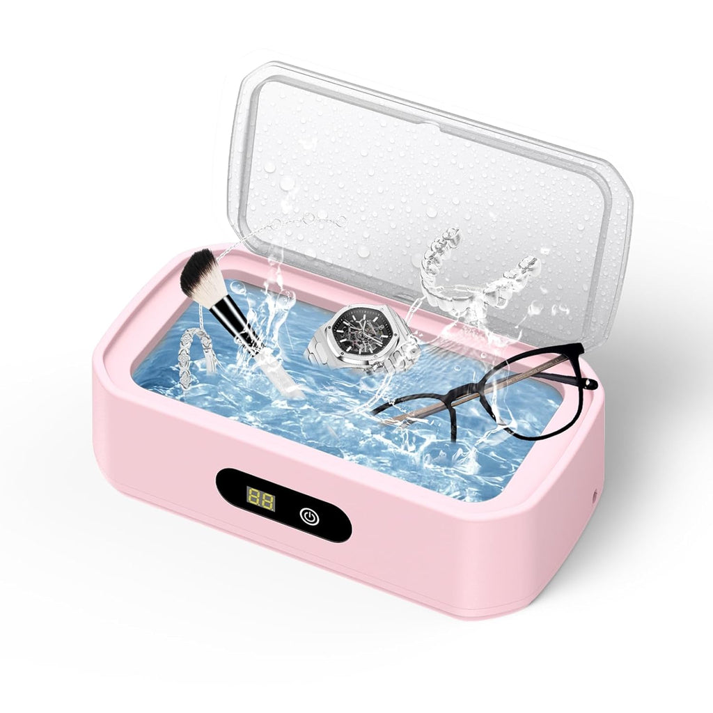 2025 Upgrade Large Capacity Ultrasonic Cleaner, 50Khz Ultrasonic Cleaner Machine with 5 Modes Timer for Glasses Dentures-304 Stainless Steel Tank, Pink