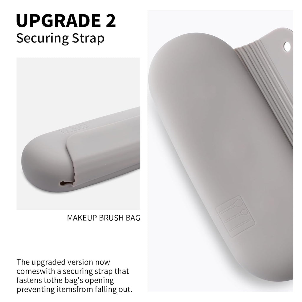 Silicone Makeup Brush Holder Travel Cosmetic Bag：Soft Portable Cosmetic Face Brushes Holder with Upgrade Anti-Fall Out Magnetic Closure, Large Travel Makeup Brush Case - Stone