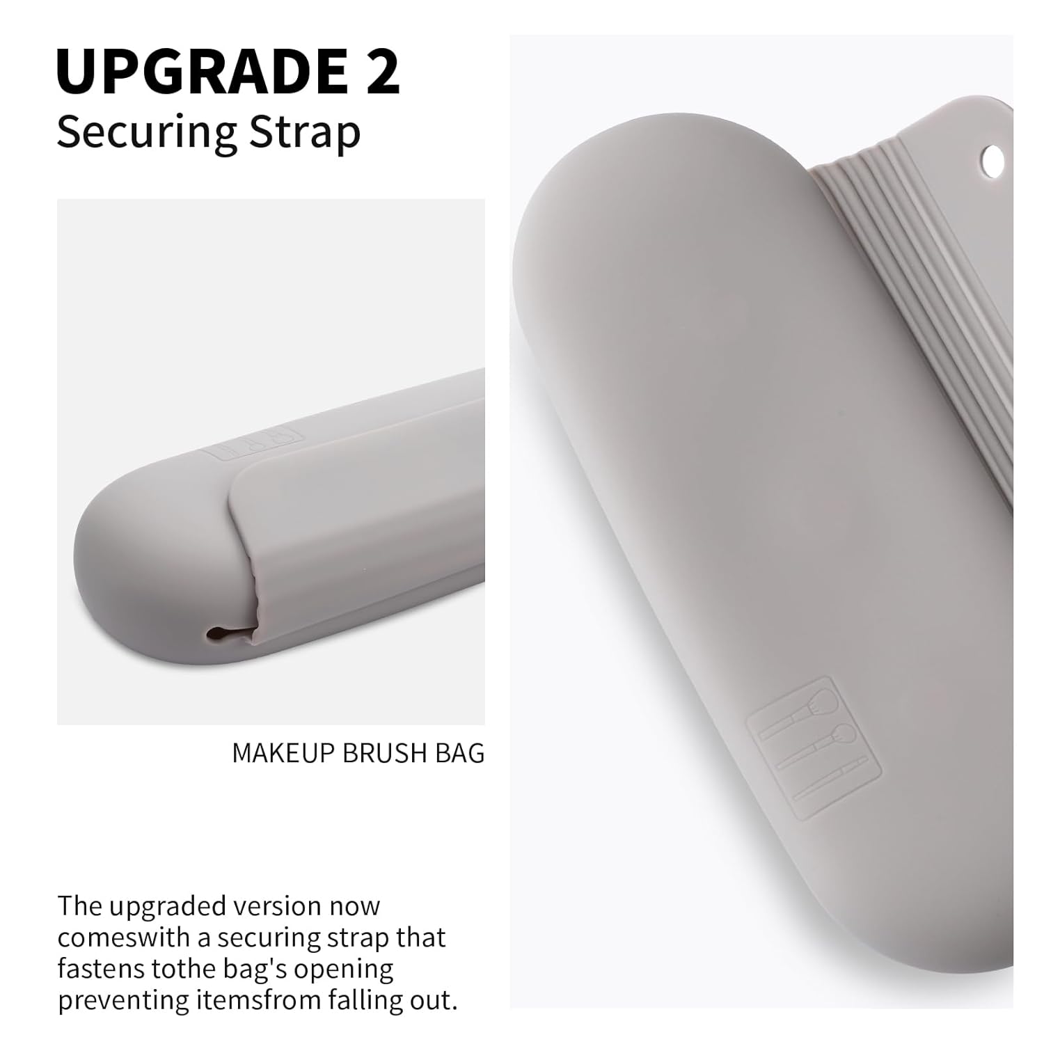 Silicone Makeup Brush Holder Travel Cosmetic Bag：Soft Portable Cosmetic Face Brushes Holder with Upgrade Anti-Fall Out Magnetic Closure, Large Travel Makeup Brush Case - Stone