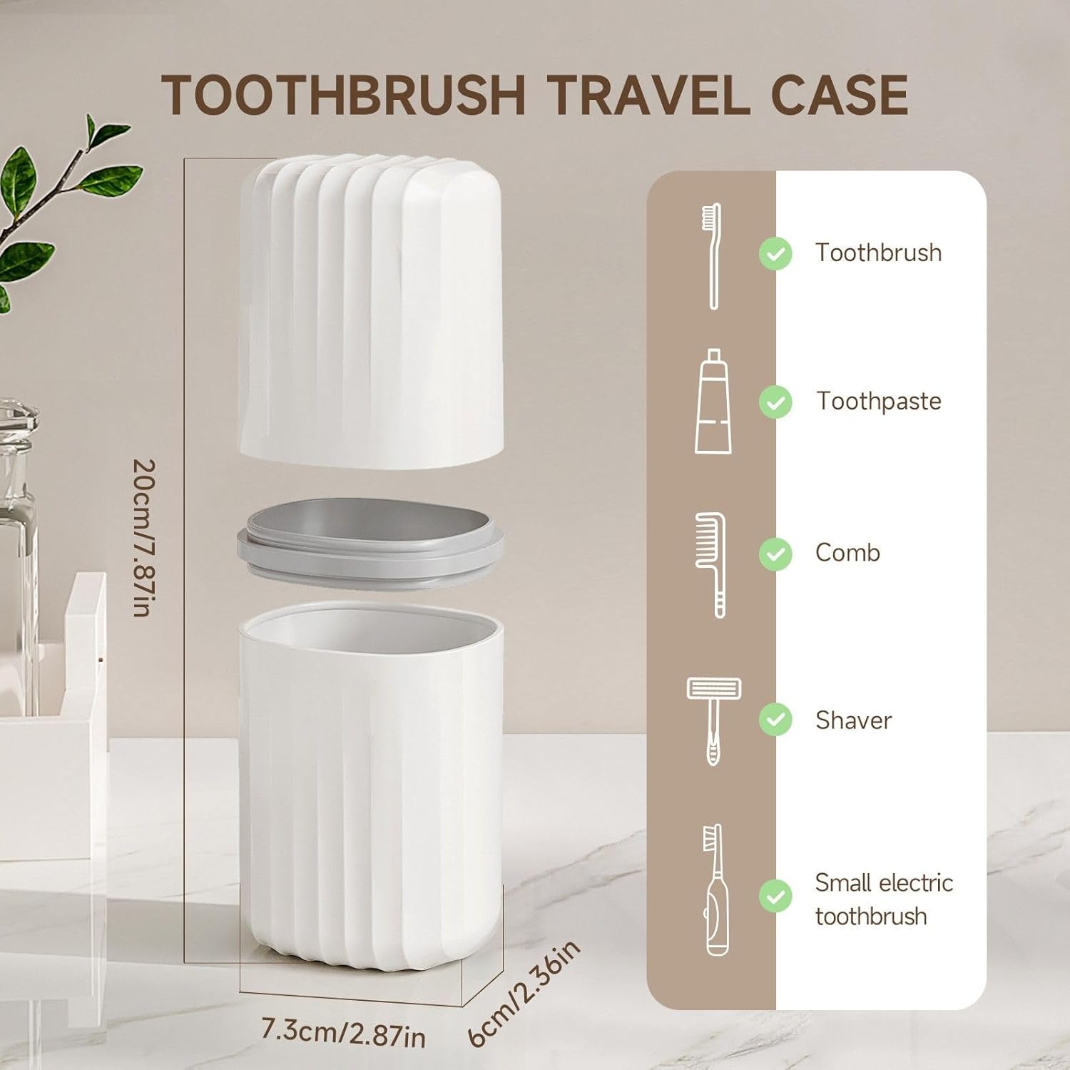 Toothbrush Travel Case, 2 in 1 Toothbrush Holder and Rinse Cup, Large Capacity Toothbrush Cup with Cover, Portable Travel Toothbrush Holder for Traveling, Camping, Trip - 1Pcs - White