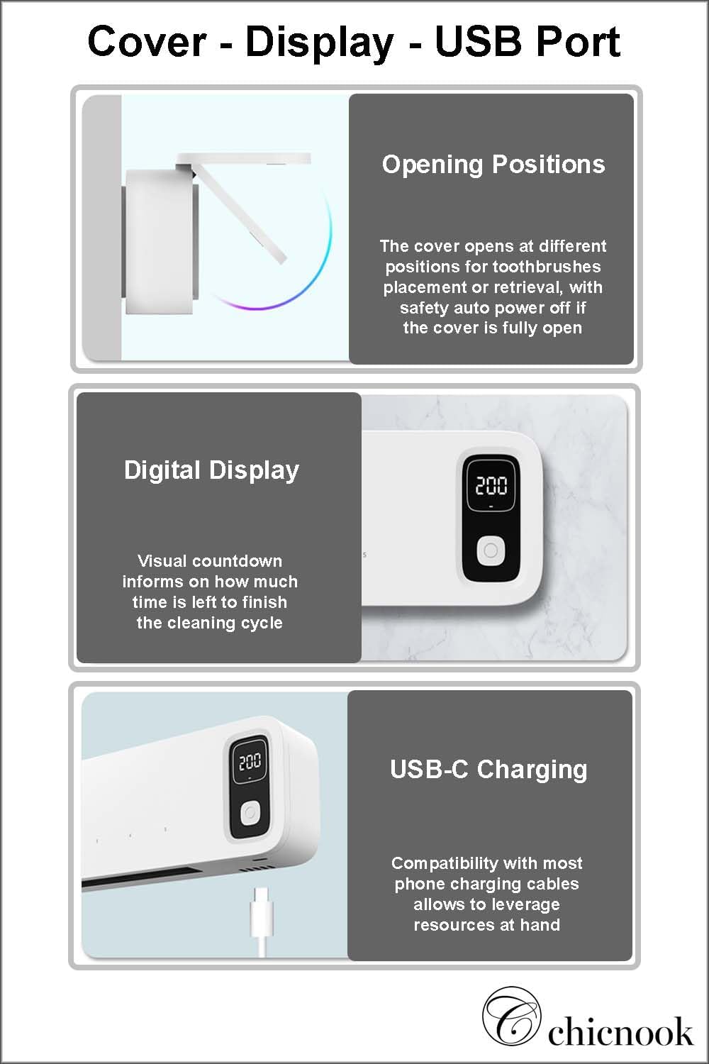 UV Toothbrush Holder, Sanitizer Cleaner Dryer, Wall Mounted with Rechargeable Battery