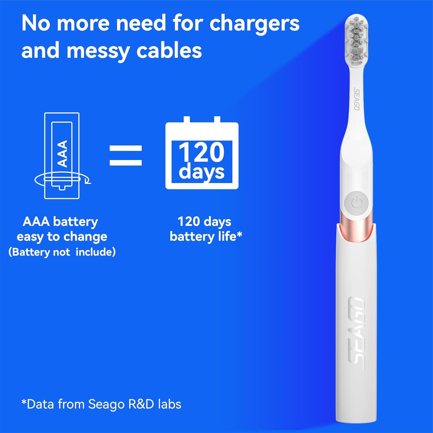 SEAGO Electric Toothbrush for Adults - 3 in 1 Holder with 8 pcs Replaceable Brush Battery Operated Travel Toothbrush kit Portable and 2 Minute Timer (Rose Gold, Middle)
