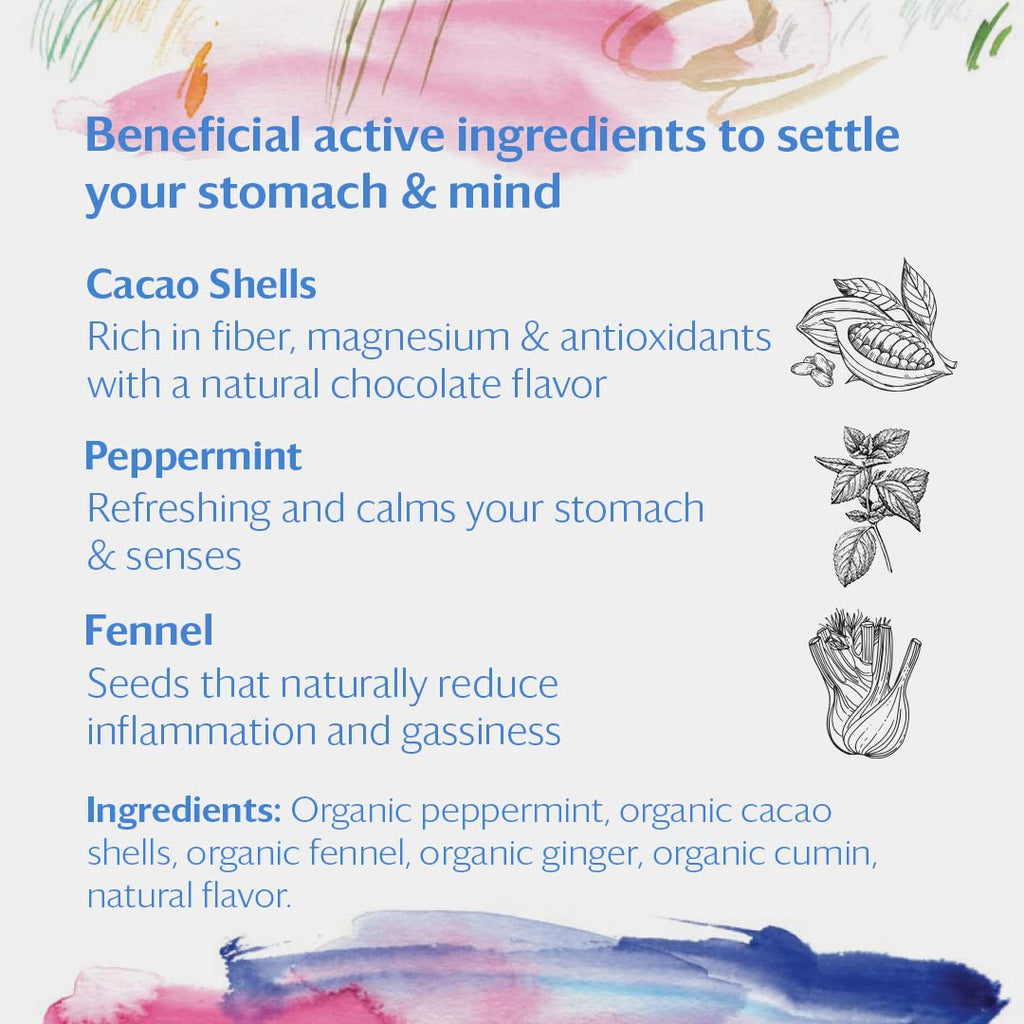 Grace Farms SETTLE Wellness Organic Tea Blend (16 Pyramid Sachets) | Peppermint Cacao | Relaxing and Digestive Support | Fairtrade and Kosher | Filled With Antioxidants and Stress-Relieving Herbs | Gives Back 100% of Profits