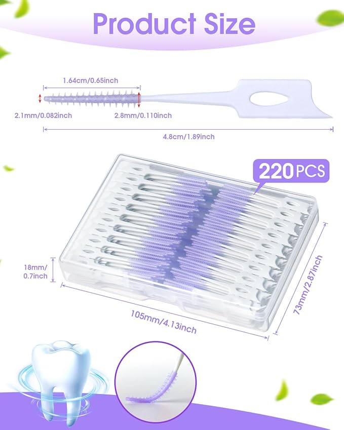 220 PCS Dental Floss Picks, Soft Silicone interdental Brush, Floss Picks for Teeth, Toothpicks Brush Between Teeth, Tooth Flossing Brush with Case, Disposable for Teeth Cleaning, Purple Color