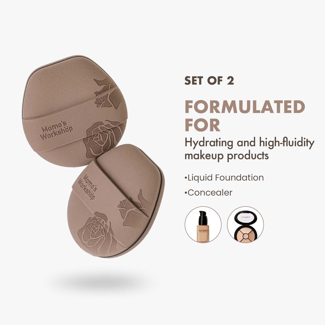 Rose Tatami Makeup Sponge Set,Double-Sided Flat-Edge Shape Rubycell for Liquid Foundations, Non-Absorbent & Fast Blending,Soft, Fluffy & Bouncy, 2 Beauty Puffs &Storage Case