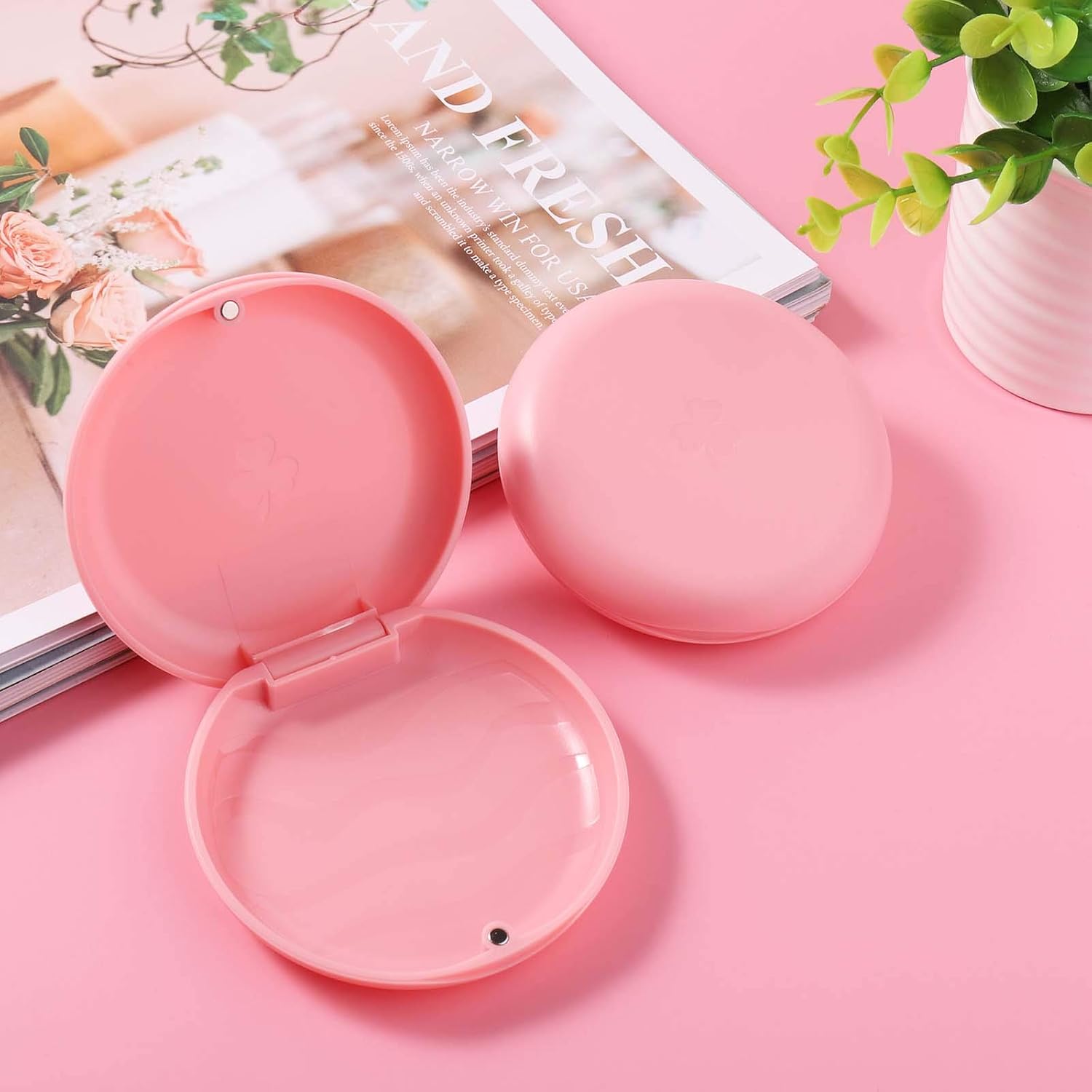 (2 Pack) Retainer Cases,Solid Orthodontic Retainer Case (Pink)