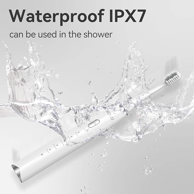 SEAGO Electric Toothbrush for Adults with Pressure Sensor, Sonic Toothbrushes Holder Wall Mounted, 30 Days Battery Life, 5 Cleaning Modes, 8 Replacement Heads, Timer & IPX7 Waterproof(White, Middle)