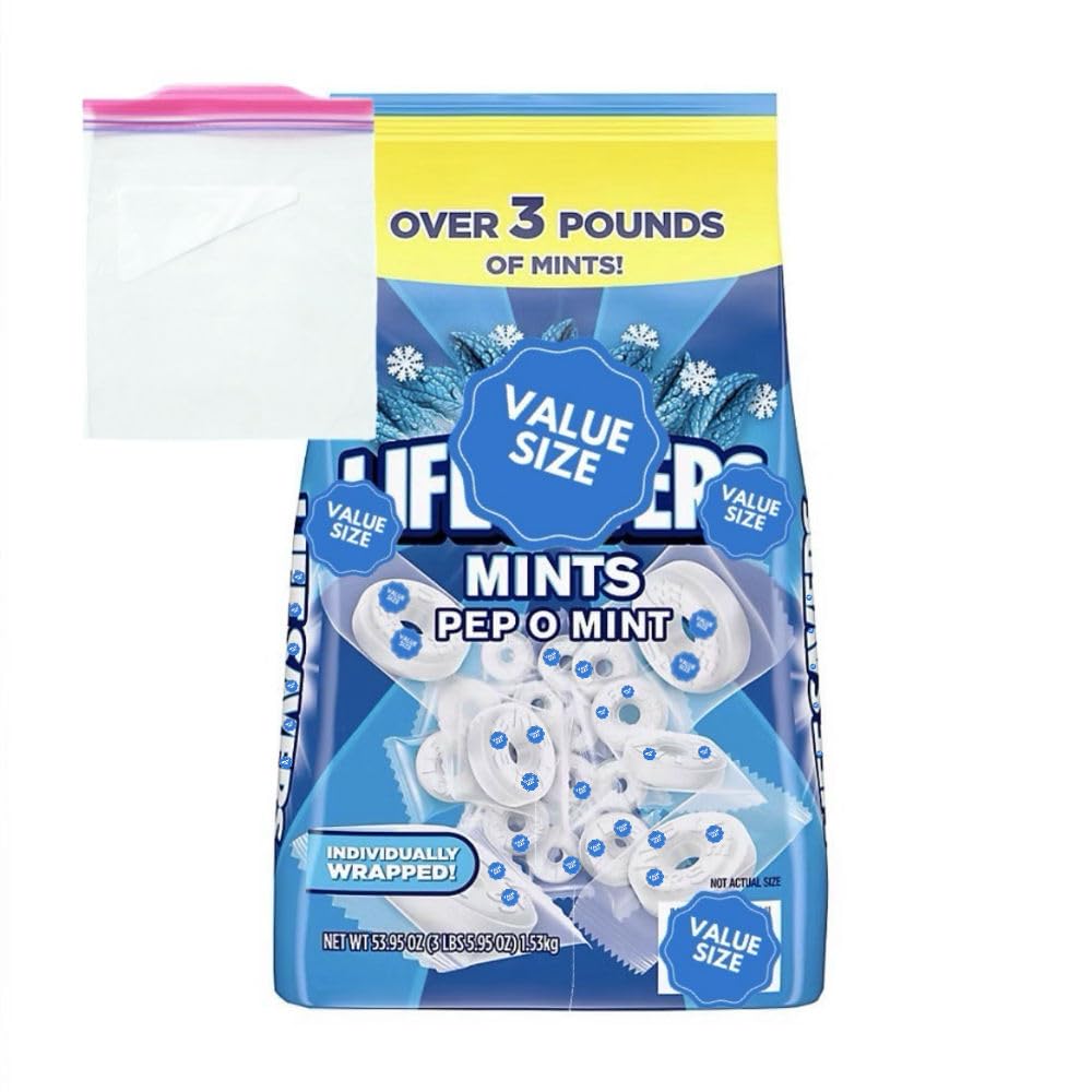 LifeSave Pep O Mint Breath Individually Wrapped Mints, 3.5 lbs Bag w/A Storage Bag